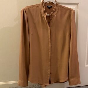 Express Women's Tan Blouse with Ruffled Collar